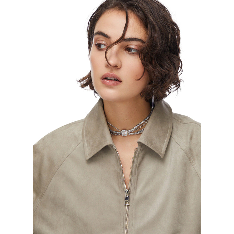 Giacca scamosciata grigia con zip