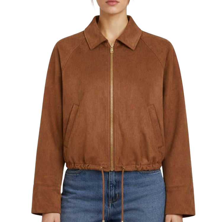 Giubbino Donna scamosciato marrone modella