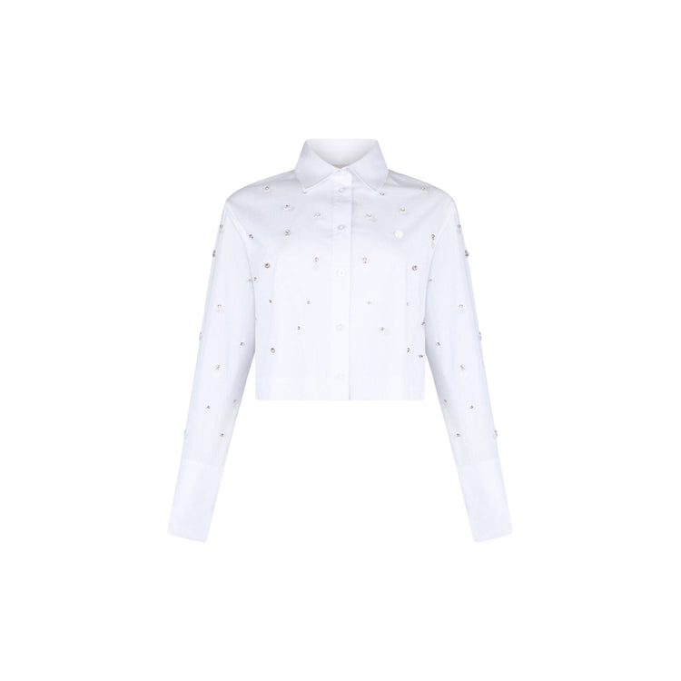 Camicia bianca con paillettes e ricami gioiello