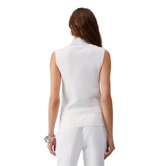 Top Donna Bianco con applicazione strass modella retro