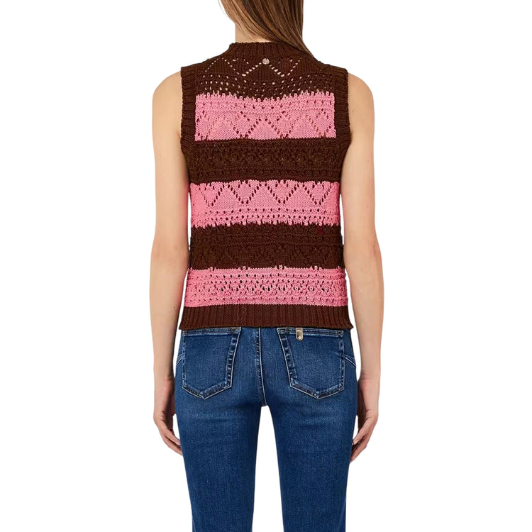 Maglia Donna a righe, con bottoni gioiello e girocollo