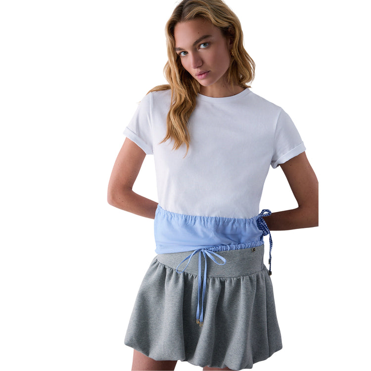 T-shirt Donna con inserto Oxford e coulisse modella frontale