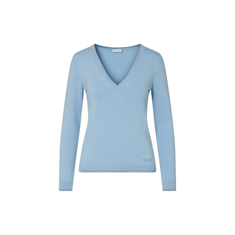 Maglia Donna con scollo a V e spacchetti Celeste