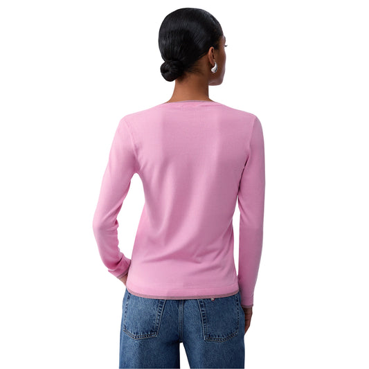 Maglia Donna con scollo a V Rosa modella retro