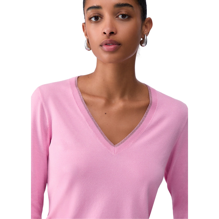 Maglia Donna con scollo a V Rosa dettaglio