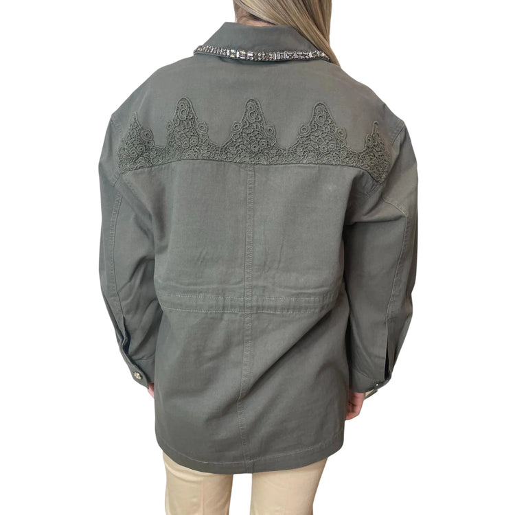 Giacca oversize verde oliva con pizzo