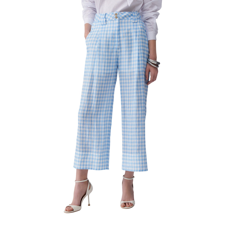 Pantalone Donna cropped in vichy modella frontale