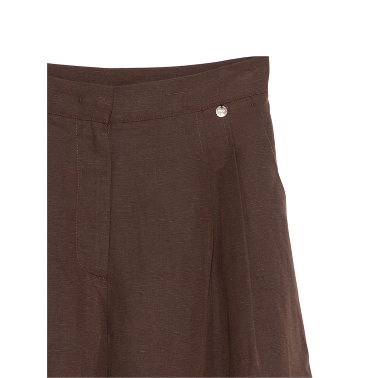 Bermuda Donna Marrone, in lino, con zip nascosta e clip