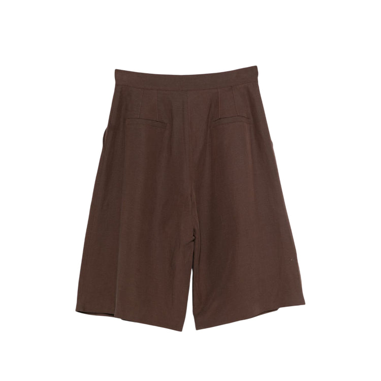 Bermuda Donna Marrone, in lino, con zip nascosta e clip
