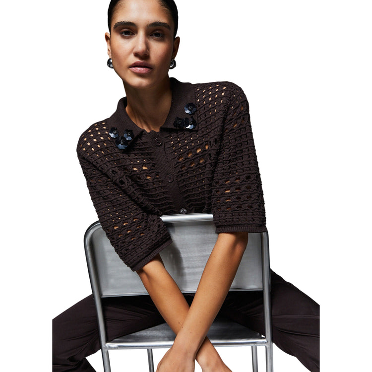 Maglia forata marrone in crochet