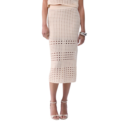 Gonna midi Donna in crochet Bianco modella frontale