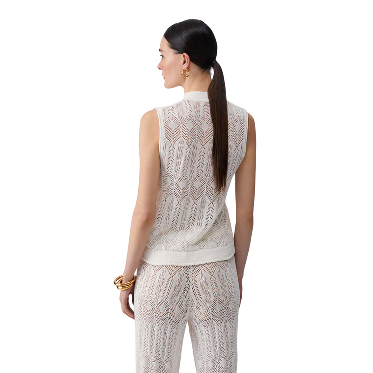 Top panna in maglia con fiocco