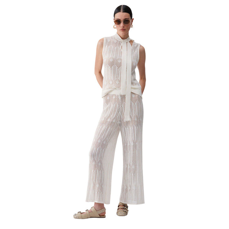 Top panna in maglia con fiocco