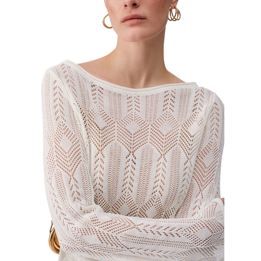 Maglia traforata a maniche lunghe panna