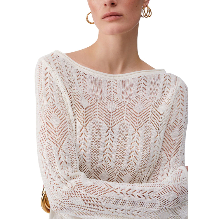 Maglia traforata a maniche lunghe panna