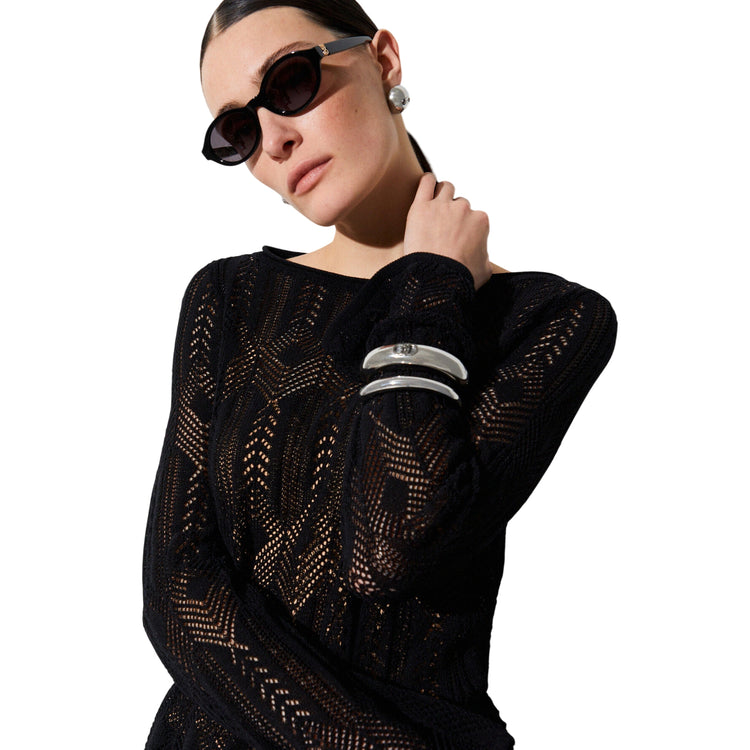 Maglia traforata nera a maniche lunghe