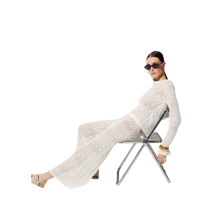 Pantaloni bianchi lunghi in maglia traforata