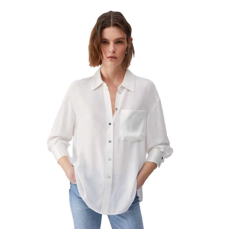 Camicia Donna in raso bianco con tasca modella frontale