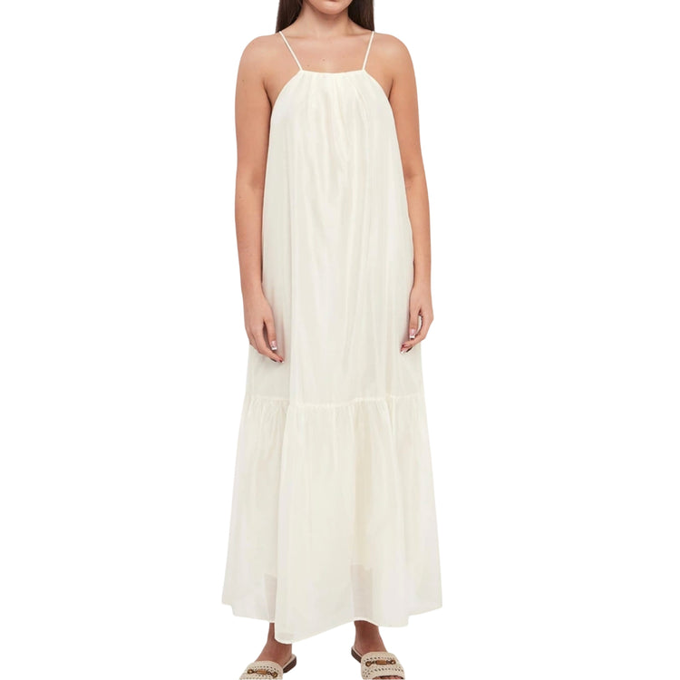 Abito Donna Bianco, con balza e scollo posteriore