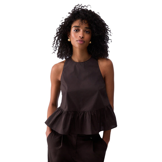 Top Donna con fiocco sul retro Marrone modella frontale