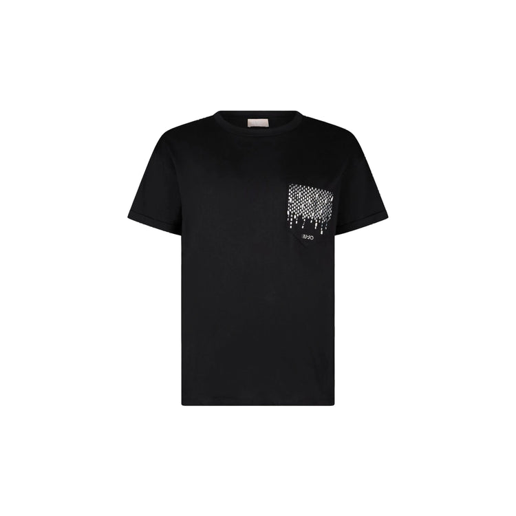 T-shirt Donna nera con tasca gioiello