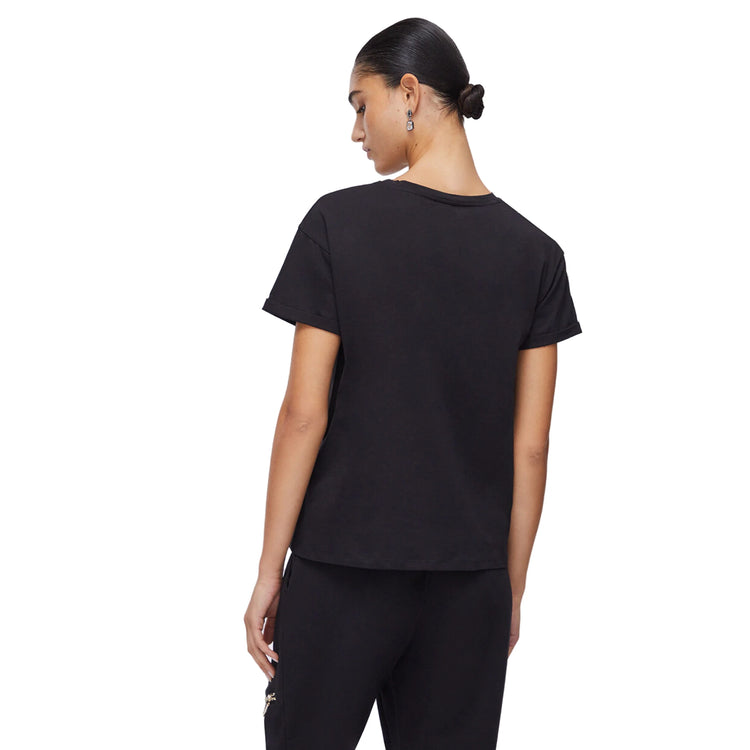 T-shirt Donna nera con tasca gioiello retro