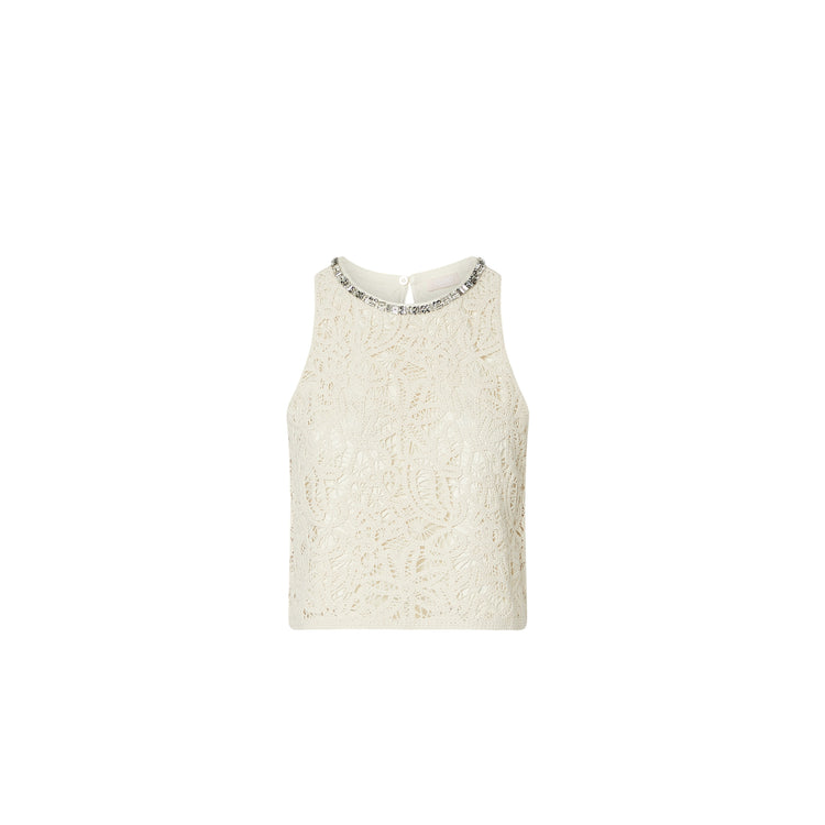 Top Donna in macramè Bianco