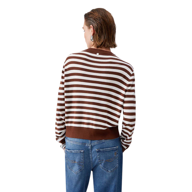 Cardigan a righe marrone con stampa floreale