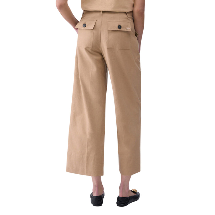 Pantalone Donna Beige, con gamba larga