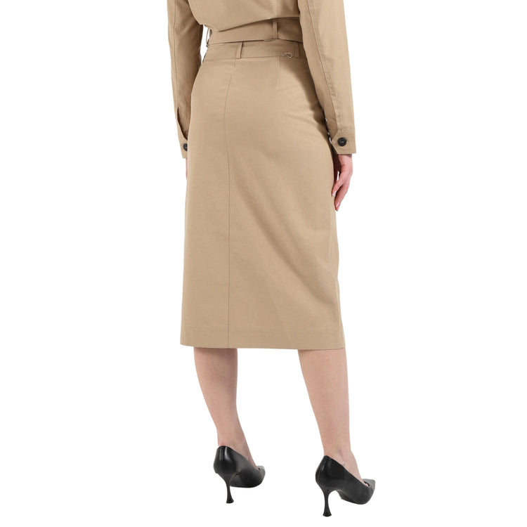 Gonna midi beige con bottoni e tasche