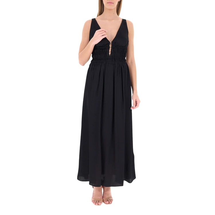 Abito Donna Nero, in viscosa, con fascia elastica in vita
