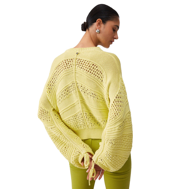 Maglia Donna in crochet traforato Giallo modella retro
