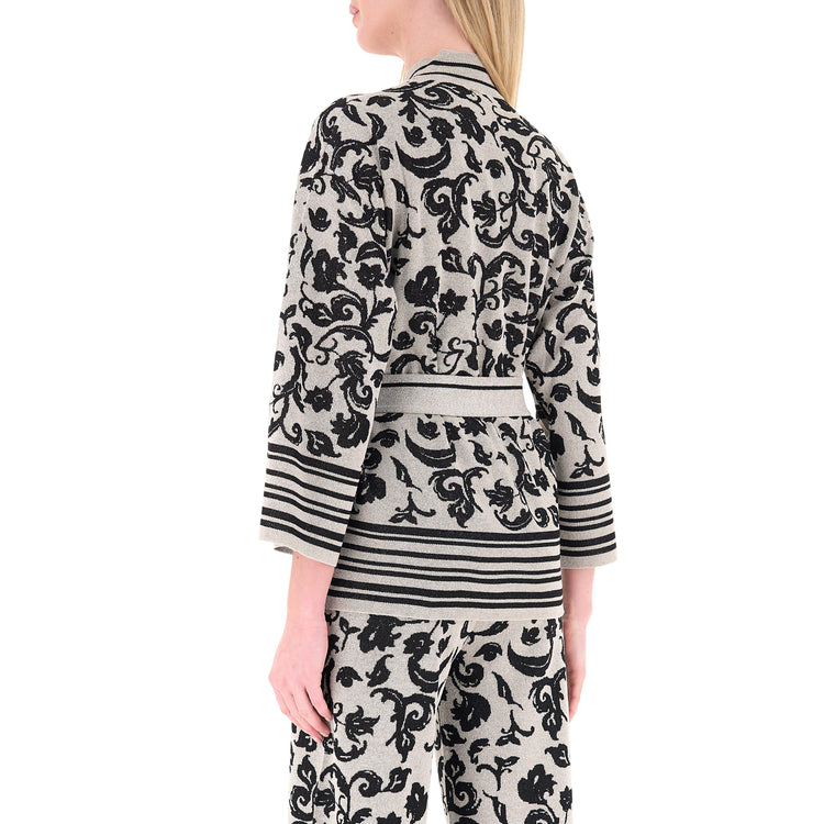 Cardigan in maglia stampa floreale con cinta