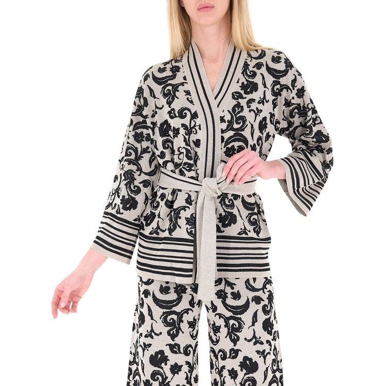 Cardigan in maglia stampa floreale con cinta