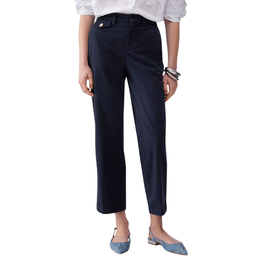 Pantaloni chino blu in raso stretch