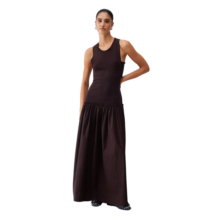 Abito lungo da donna con cut out in marrone