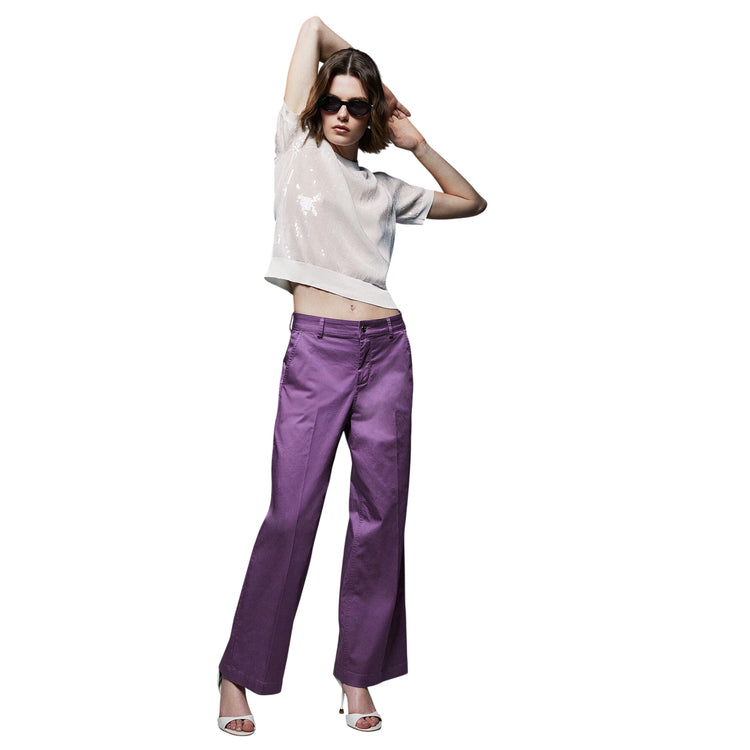 Pantaloni flare a vita alta viola