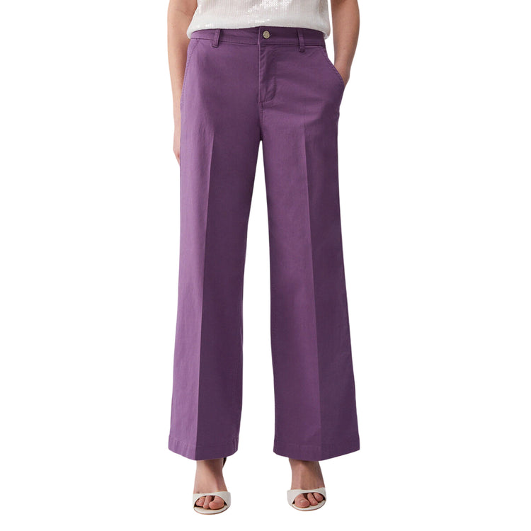 Pantaloni flare a vita alta viola