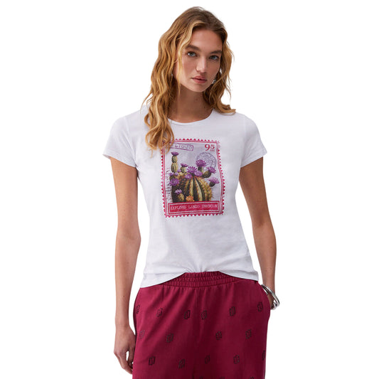 T-shirt bianca con stampa con cactus