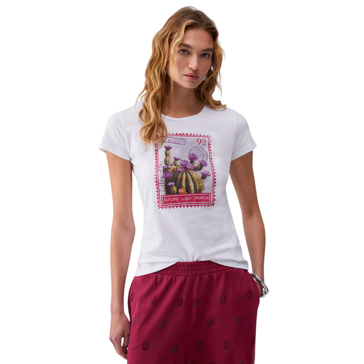 T-shirt bianca con stampa con cactus