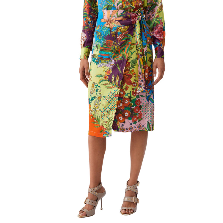 Gonna midi con fantasia multicolore