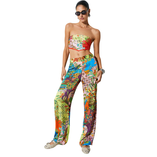 Pantalone lungo donna con stampa multicolore