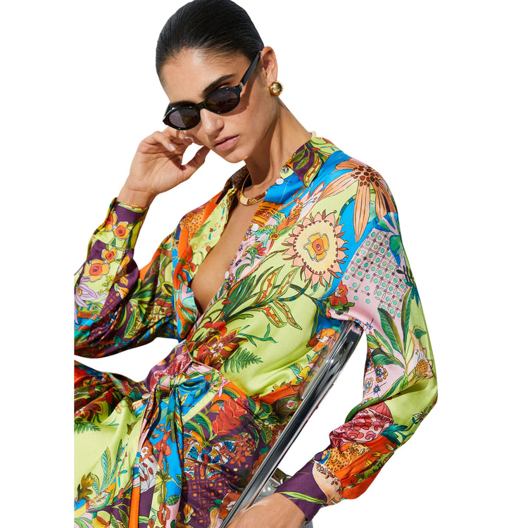 Camicia con stampa multicolore all-over