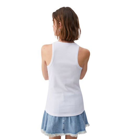 Top a coste bianco con mini logo