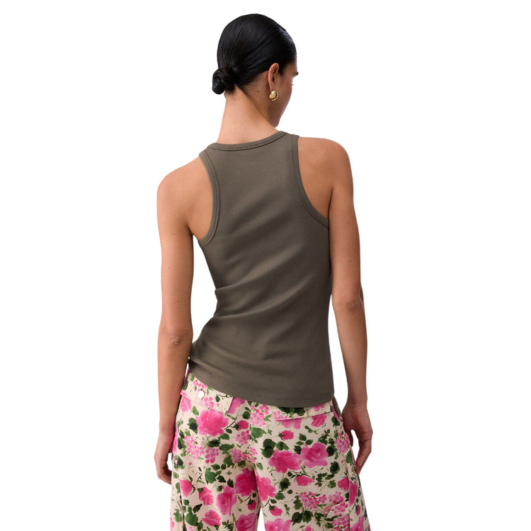 Top a costine verde oliva con mini logo