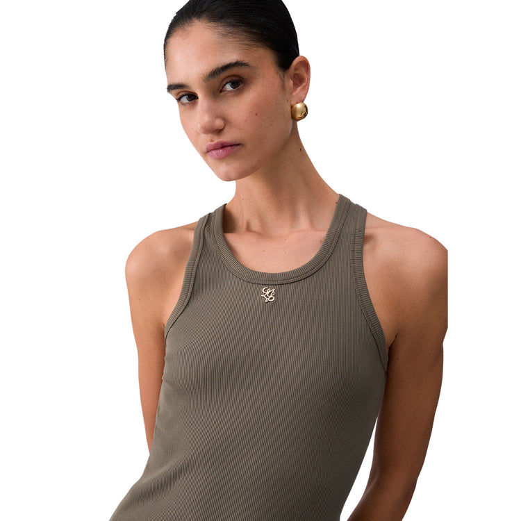 Top a costine verde oliva con mini logo