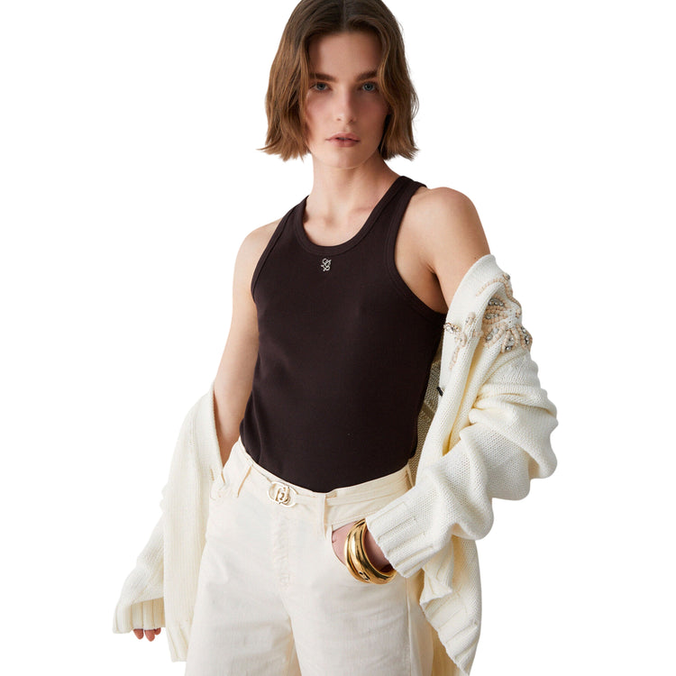 Top marrone scuro a coste