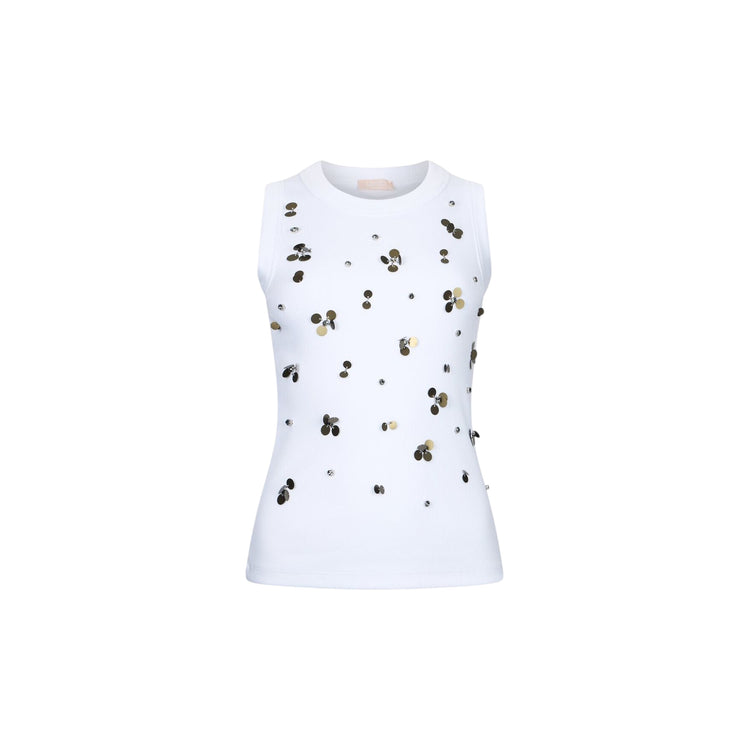 Top bianco con applicazioni dorate