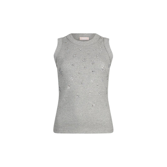 Top Donna grigio con applicazioni strass