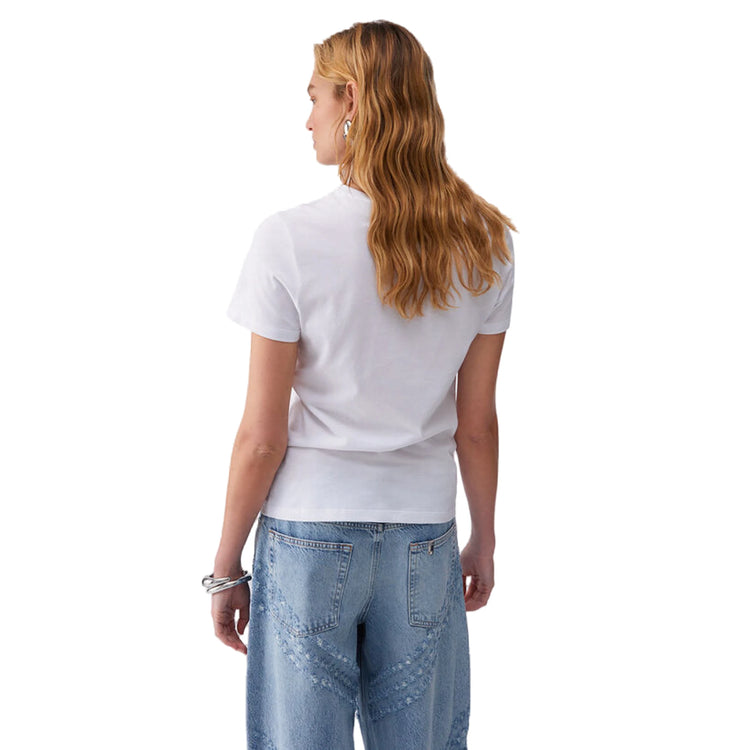 T-shirt Donna con logo con strass e perline modella retro